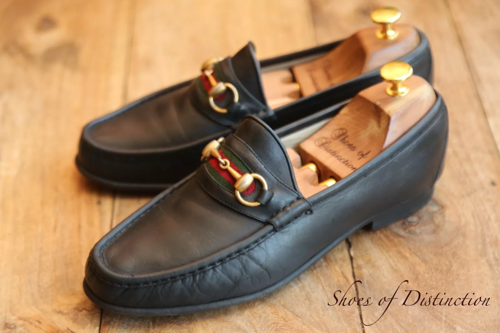 Mocassins vintage Gucci cuir noir laiton mors chaussures homme UK 8 E US 9 EU 42