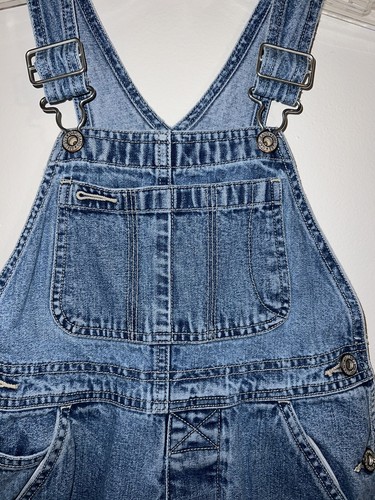 Vintage Gap Kids Size 4 Distressed Blue Denim Bib Overall 100% Cotton Wide Leg - Picture 3 of 14