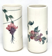 2 Hand Painted Ceramic Floral Vases 6.25" Pink Purple Green