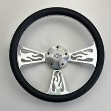 Black Half Wrap 14 Billet Flame Steering Wheel Adaptor Chevy Horn Button Black Half Wrap 14 Billet Flame Steering Wheel Adaptor Chevy Horn Button