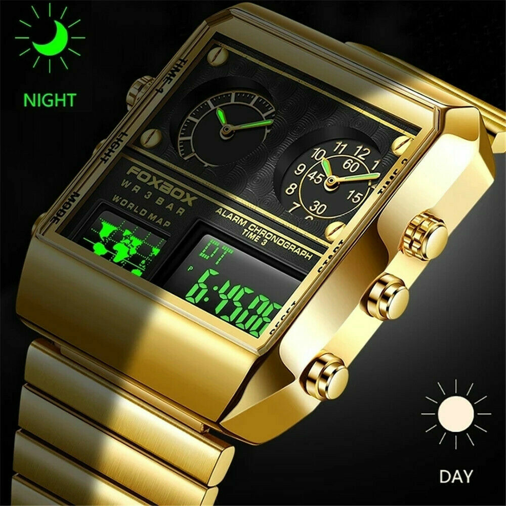 FOXBOX Men Watch Black Steel Rectangle Wristwatch Male FOXBOX Men Watch Black Steel Rectangle Wristwatch Male
