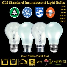 STANDARD GLS LIGHT BULBS BC/B22 ES/E27 CLEAR OPAL PHILIPS GE BELL
