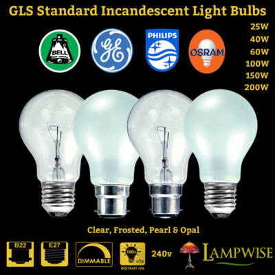 STANDARD GLS GLÜHBIRNEN BC/B22 ES/E27 KLAR OPAL PHILIPS GE BELL