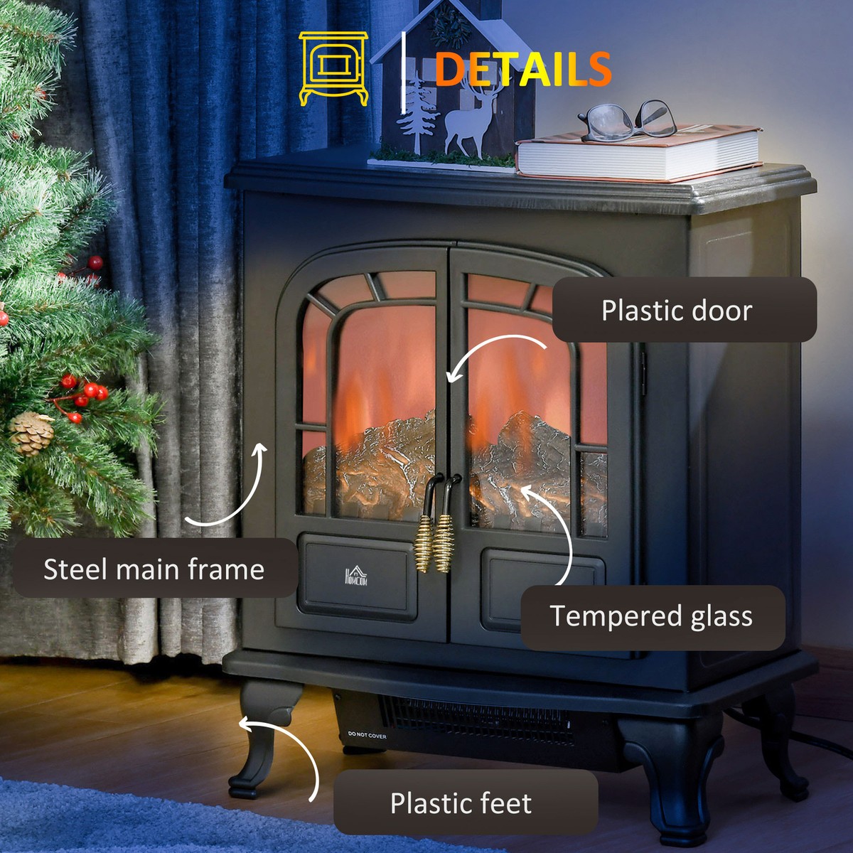 Freestanding Electric Fireplace Stove Heater with LED Fire Flame Effect  Black 5056534521653 | eBay
