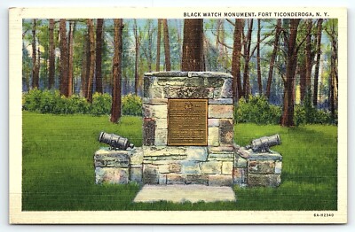 1936 FORT TICONDEROGA NEW YORK NY BLACK WATCH MONUMENT LINEN POSTCARD P2606