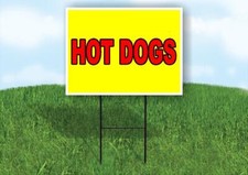 HOT DOGS Yellow Red 18x24 in Yard Road Sign w/ Stand