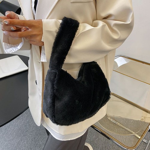 Plush Shoulder Bag Soft Fur Zipper Handbag Underarm Bag Solid Fluffy Tote Bag z - Picture 9 of 15