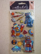 Sticko ROBOTS Dimensional Puffy Stickers Sealed Package EK Success