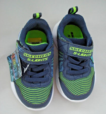 Skechers S-Lights Green Blue Light Up Shoes Toddler Boy Size 5 NEW