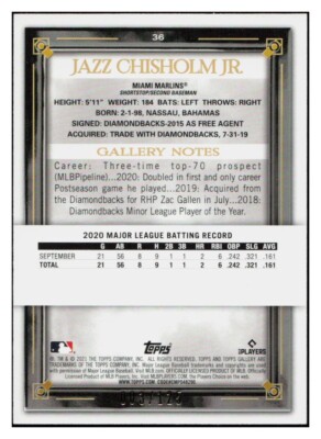 G693 JAZZ CHISHOLM RC 2021 TOPPS GALLERY SILVER FOIL /125 MIAMI