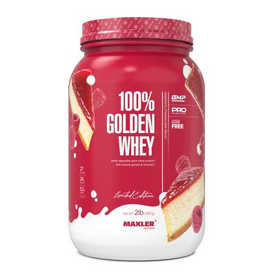 Maxler Golden Whey Protein 2lb Raspberry Cheesecake 24g Fast-Absorb Powder