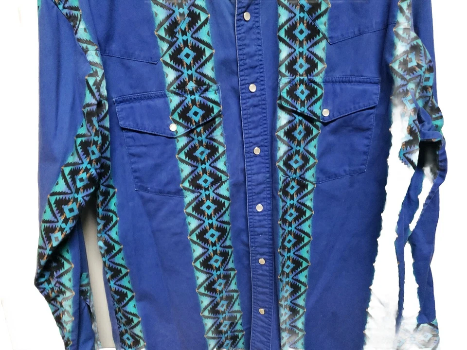 Camisa Rustler Para Hombres Rockabilly Occidental M Vaquero Azteca Estampado Indio De Colección Foto 4 de 4