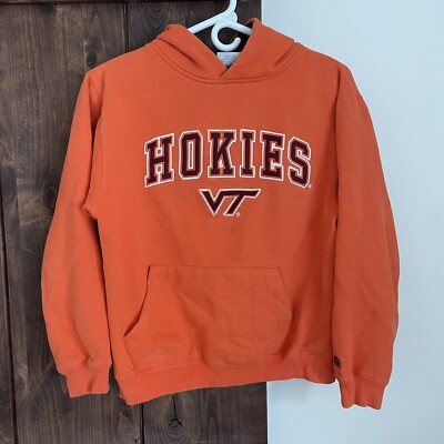 Virginia Tech Hokies Sweatshirt Boys Medium 12-14 Orange Stitched Hoodie 