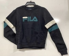 FILA Black Newton Unisex Sweatshirt Pullover Crewneck Relaxed Fit Size Small