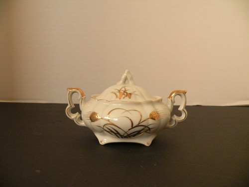 Mid Century Lefton Porcelain Gold Wheat Mini Sugar Bowl and Creamer 20120 Vtg - Picture 6 of 6