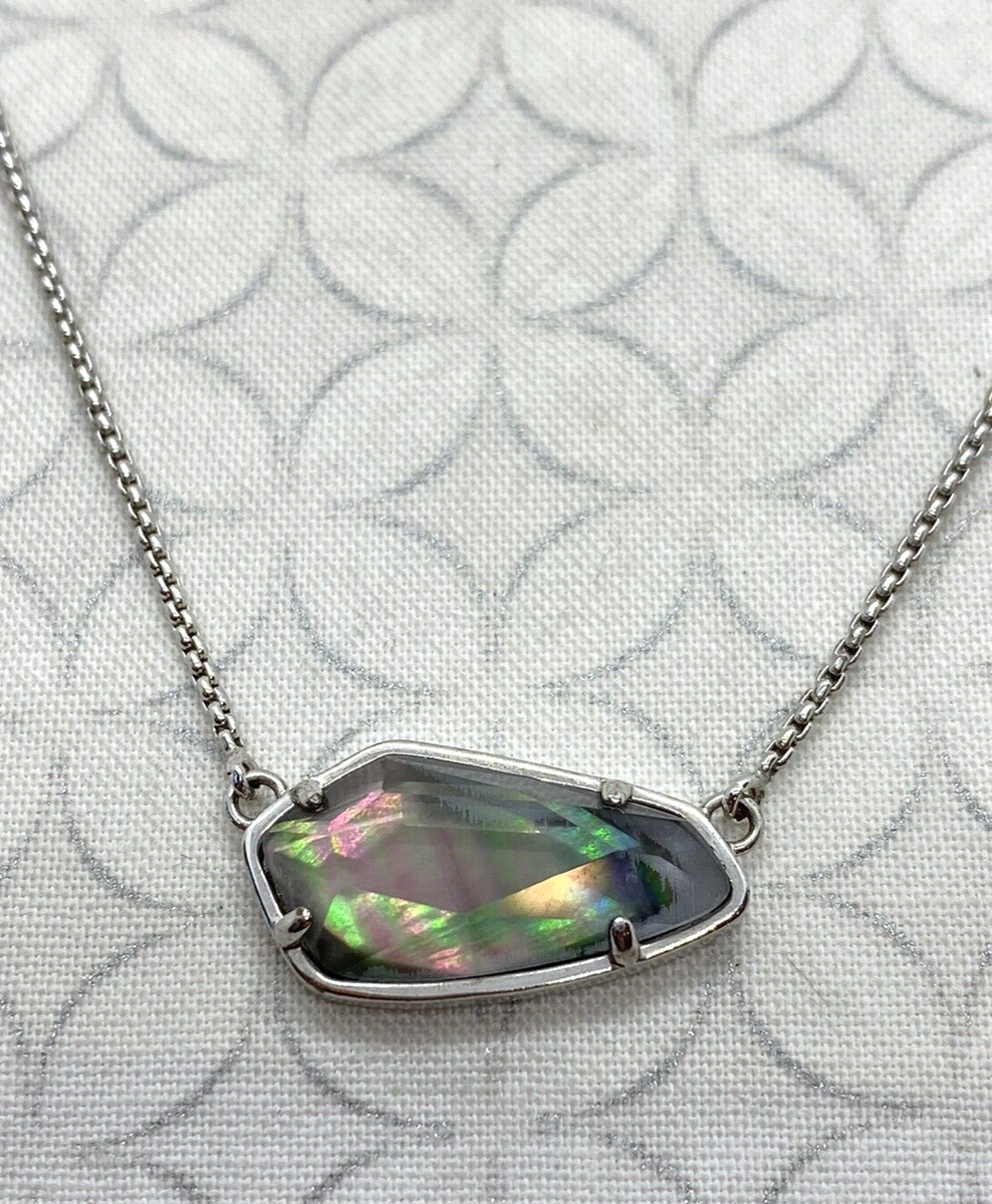 Kendra Scott Cami Necklace Black Mother of Pearl Silver Tone Used