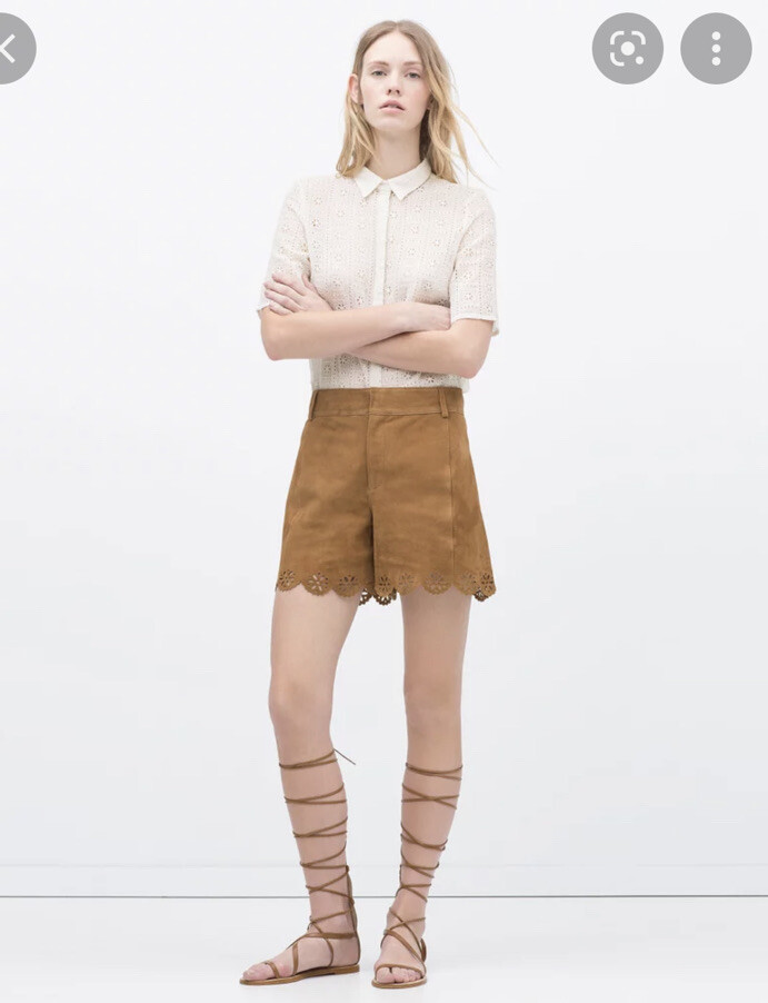 Zara Brown Genuine Suede Cutwork Shorts Sz XS $12… - image 1