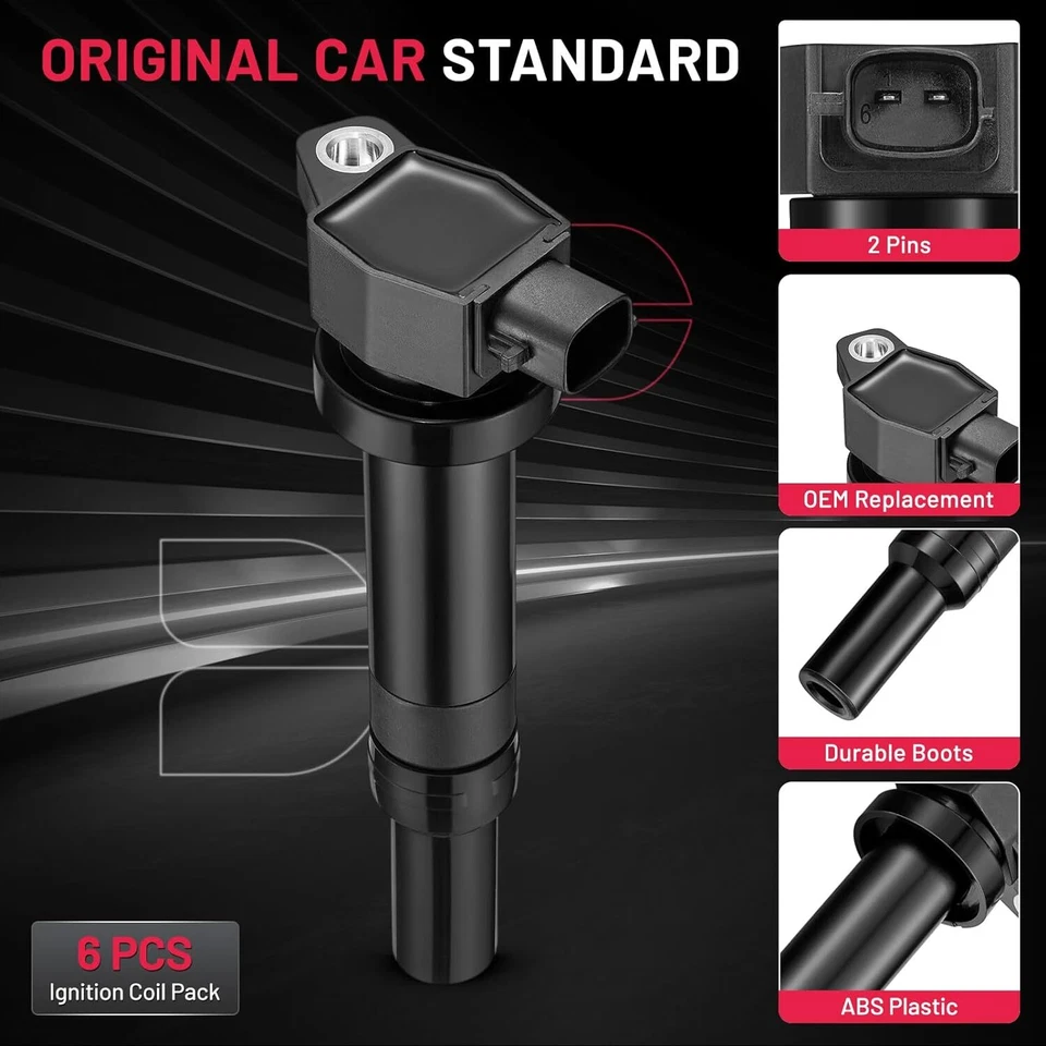 UF558 6 Ignition Coil + Spark Plug for 2.7L Hyundai Santa Fe Kia Magnetis Optima - Image 2 of 4