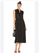 VINCE Drapey Stripe Midi Dress Tiered Sleeveless Flowy Pockets Sz 2 Work Sheer