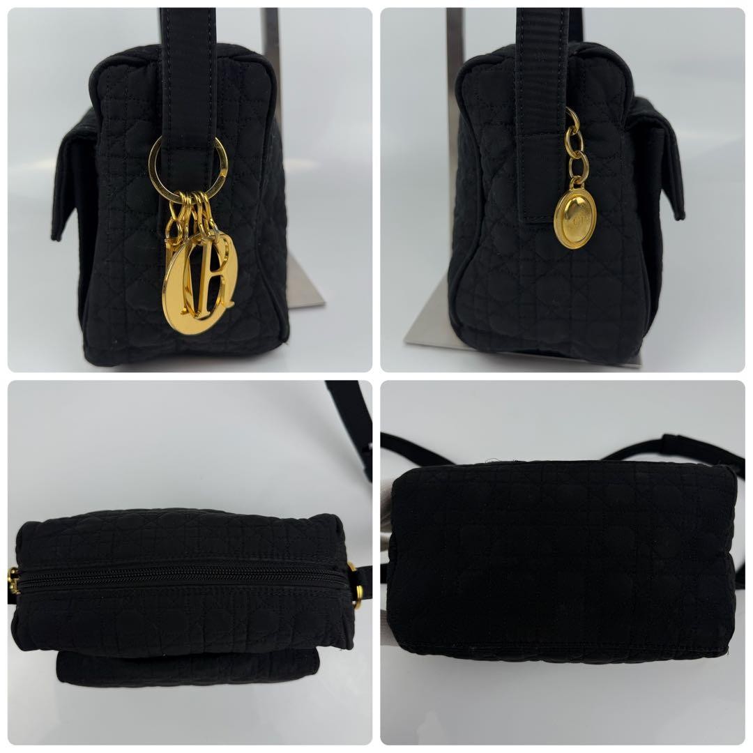 Christian Dior Cannage Shoulder Bag Black Canvas  Authentic thumbnail 5