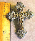 Ornate Brooch, Pin, Pendant Cross in Gold and Silver Tone Marked MJ — photo 2