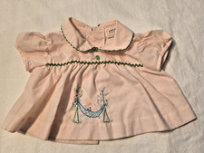 VTG Catton Candy Baby Girl Pale Pink Top Cute Embroidered Bear in Tree Hammock