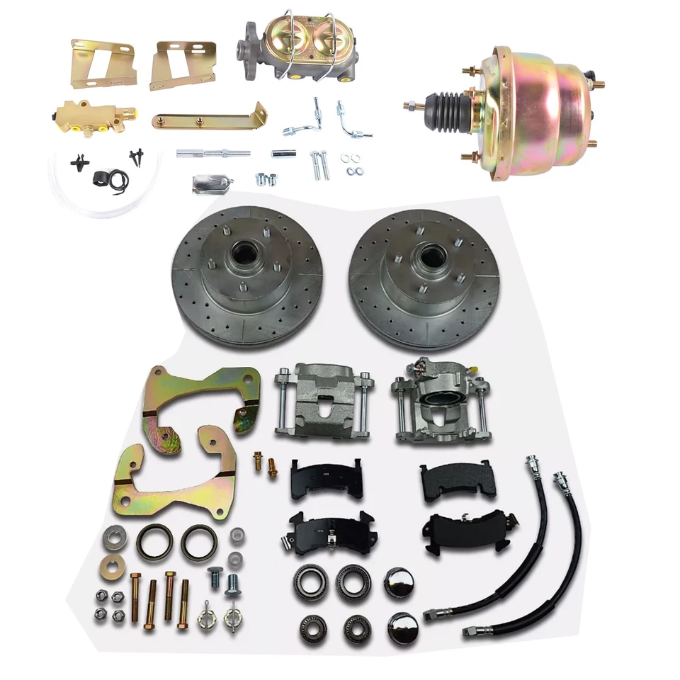 Kit de conversión de freno de disco eléctrico delantero rotores perforados para Chevy Impala 1959-1964 Foto 2 de 4