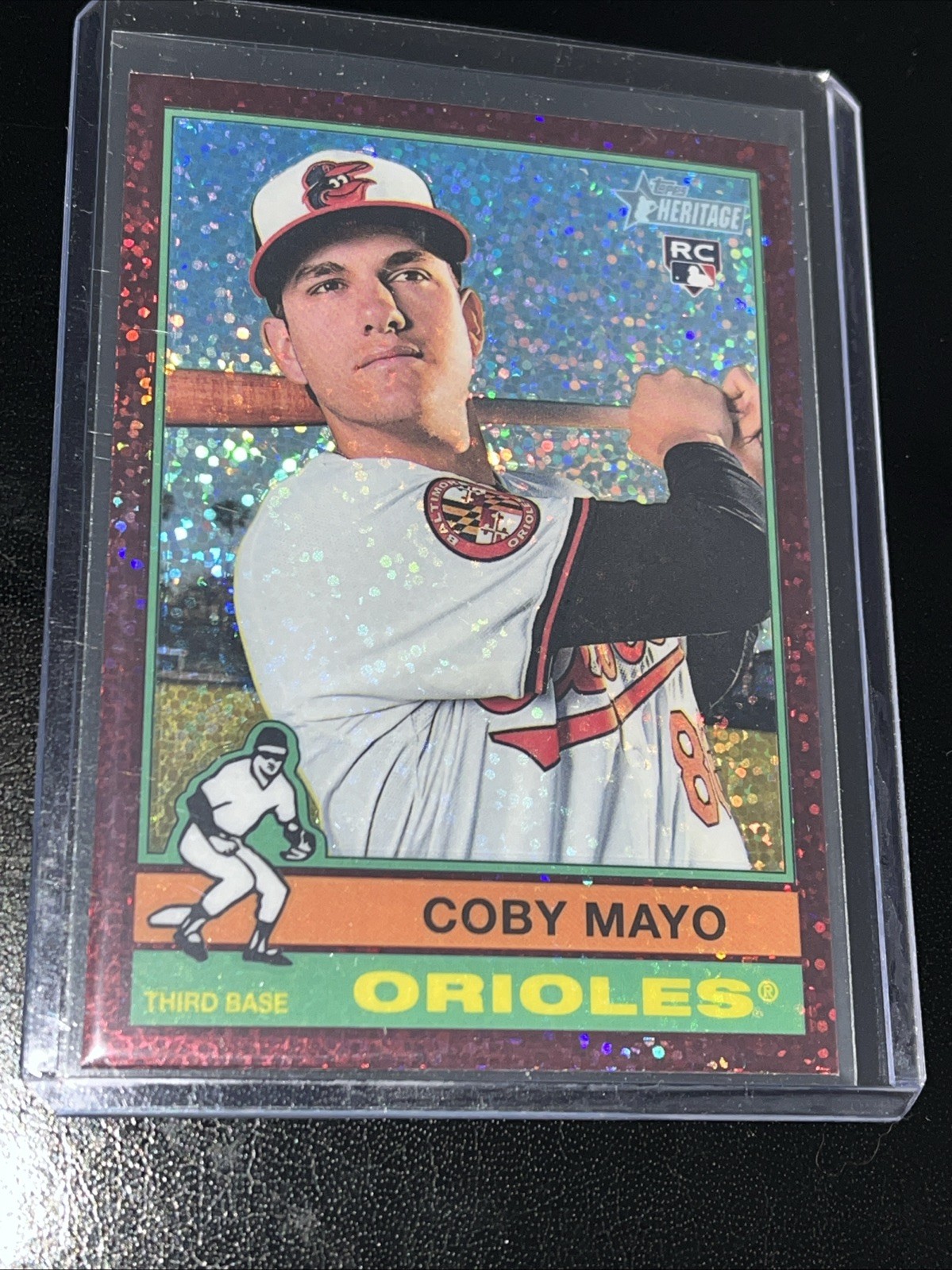 2025 Topps Heritage Chrome Burgundy Sparkle Refractor Coby Mayo #340 Rookie RC