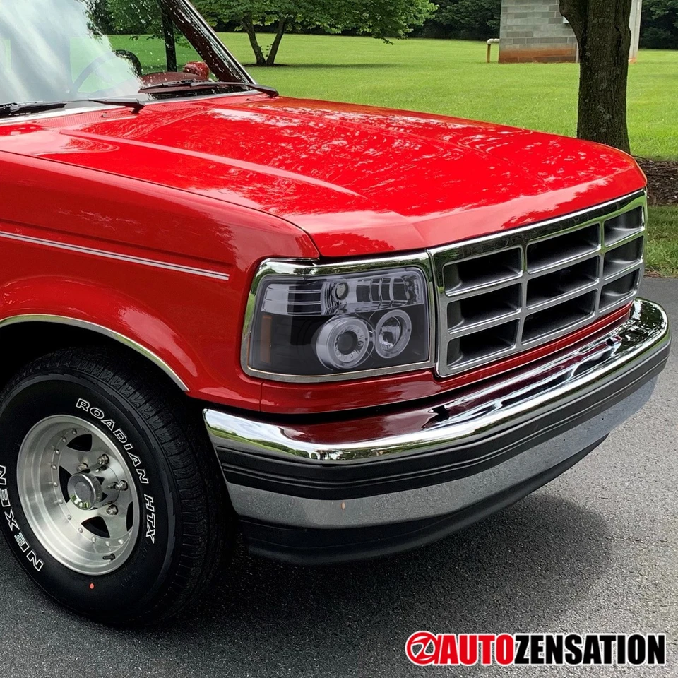 Fit 1992-1996 Ford F150 F250 Bronco Black Smoke LED Halo Projector Headlights Foto 2 de 4