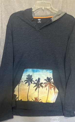 Old Navy Tri Blend Hoodie T-Shirt Long Sleeve Pullover Raglan Blue Medium - Picture 1 of 9