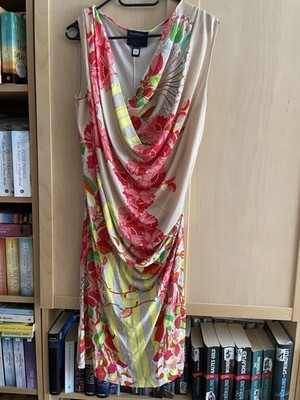 Hochwertiges Class Roberto Cavalli Wasserfallkleid beige-rot-bunt DE Gr. 38/40