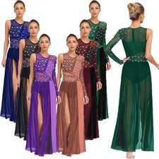Women Glittery Long Maxi Lyrical Dress Modern Contemporary Dance Costume Dress