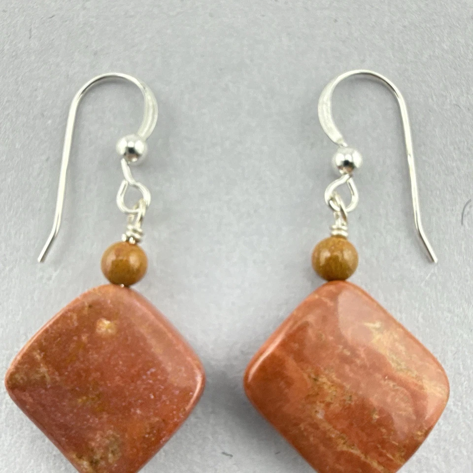 Pendientes Jay King Jaspe Rojo Plata de Ley Cuelgan Cuadrados DTR Modernos Foto 4 de 4