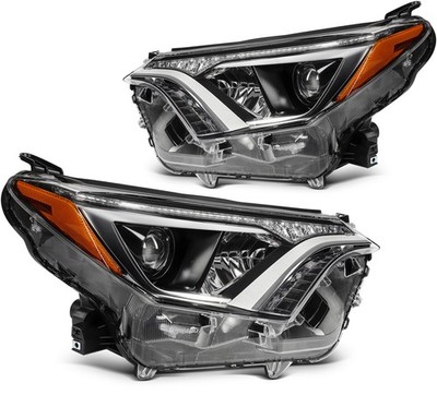 Pair Headlights Assembly For 2016-2018 Toyota RAV4 w/LED DRL Black Housing