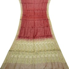 Vintage Brick Red Sarees 100 Pure Silk Woven Indian Sari 5YD Decor Craft Fabric
