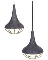 HäNgeleuchte Mango-Holz Schwarz Metall Messing 2-Flammig Gitter-Design Bagmati