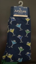 Men’s Crew Socks Juncture Martini Glasses Blue Green Size 6-12 NWT 1 Pair