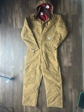 Carhartt Vtg X01 BRN Lined Insulated Coveralls Size 44 Regular USA 2001 Hood