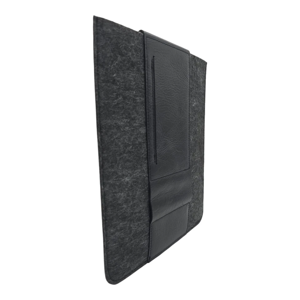 Notebook Laptop Tablet Tasche bis 13 Zoll Schutzhülle Schwarz Echtleder Filz - Bild 3 von 4
