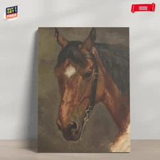 1800s Horse's Head Study Painting Canvas Print Poster Home Decor