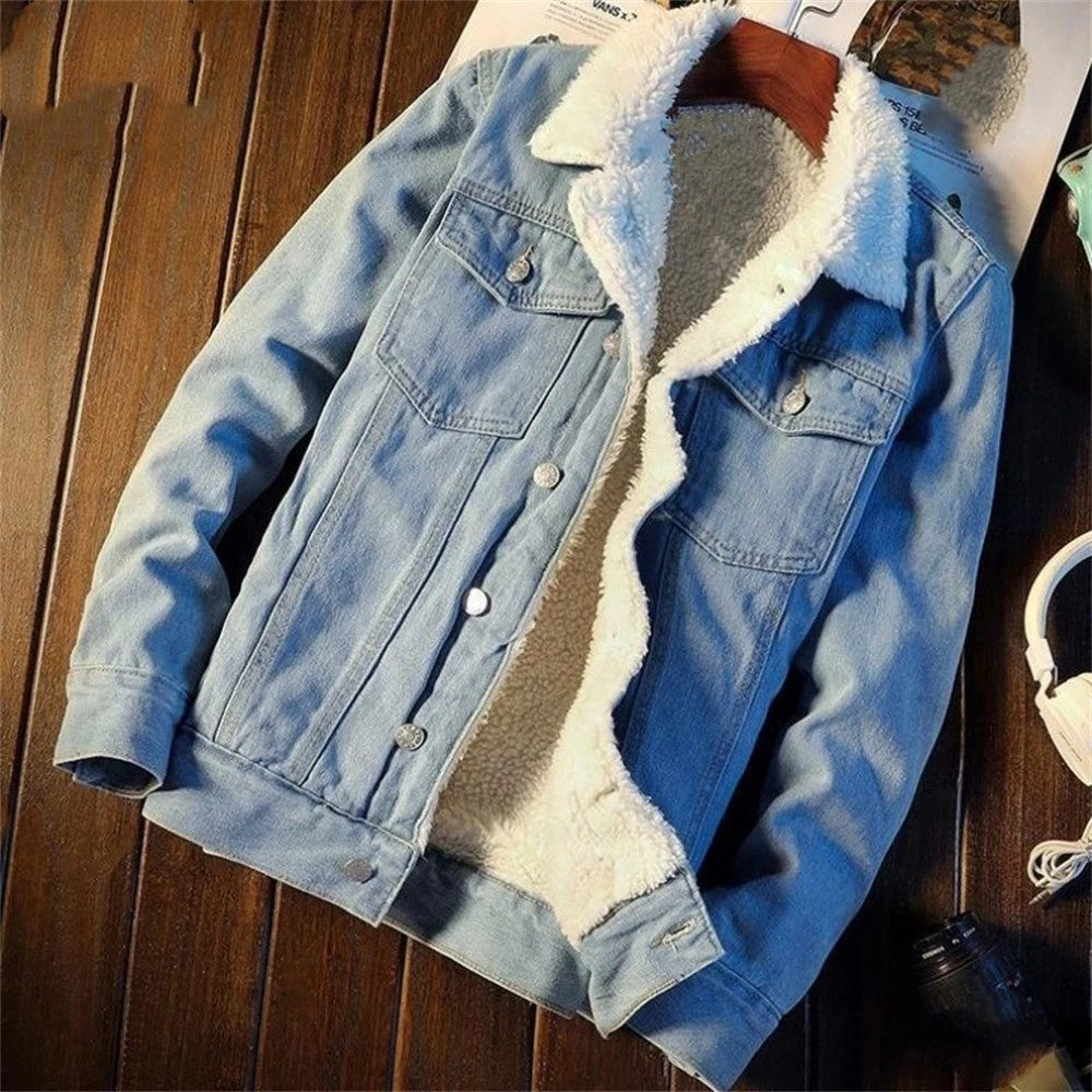 Mens Denim Jacket Jean Coat Slim Fit Casual Clothing Long Sleeve Outwear