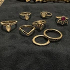 Ring Lot (7pcs): Vintage Gold Tone, Assorted Stones, costume Jewelry