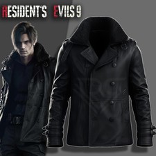 Residents Evil 9 Requiem Leon Kennedy Black Real Leather Cosplay Jacket for Men