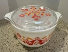Vintage Pyrex Friendship Pattern Casserole 1 quart 473 Great Colors  w/clear lid