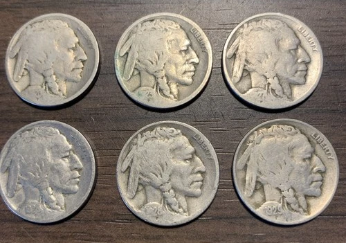Buffalo nickel lot 1920 1923 1927D 1928D 1928 S 1929D good dates FREE SHIPPING