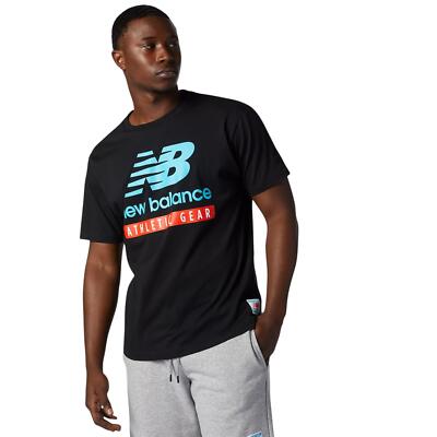 NEW BALANCE HERREN ESSENTIALS LOGO T-SHIRT TEE OBERTEIL SCHWARZ BLAU RETRO NEU NEU MIT ETIKETT OG XS