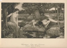 100+yr Old Original c1924 Antique Print Myth ECHO AND NARCISSUS By J Waterhouse