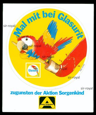 Werbe Aufkleber - Glasurit Lack Papagei Aktion Sorgenkind - 14x16cm Vintage 80er