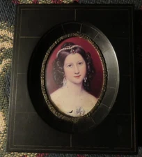 Fabulous Miniature Black Picture Frame Vintage With Print of Lady
