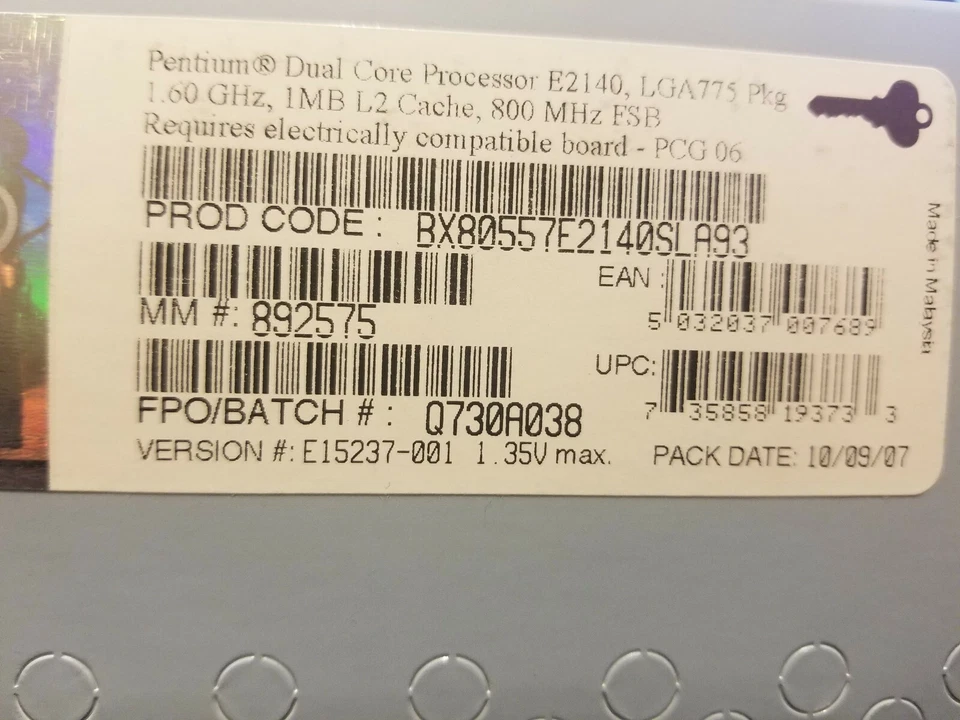 Intel Pentium Dual-Core Processor E2140 LGA775 1.6 GHz 1M 800 FSB BX80557E2140 - Image 4 of 4